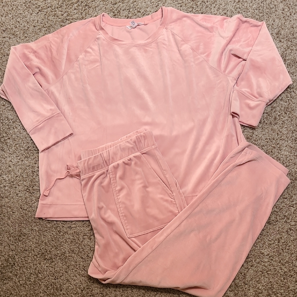 Time and Tru Dusty Pink Lounge Set Velour Stretchy XL soft Comfy Loungewear Pant - Picture 2 of 5
